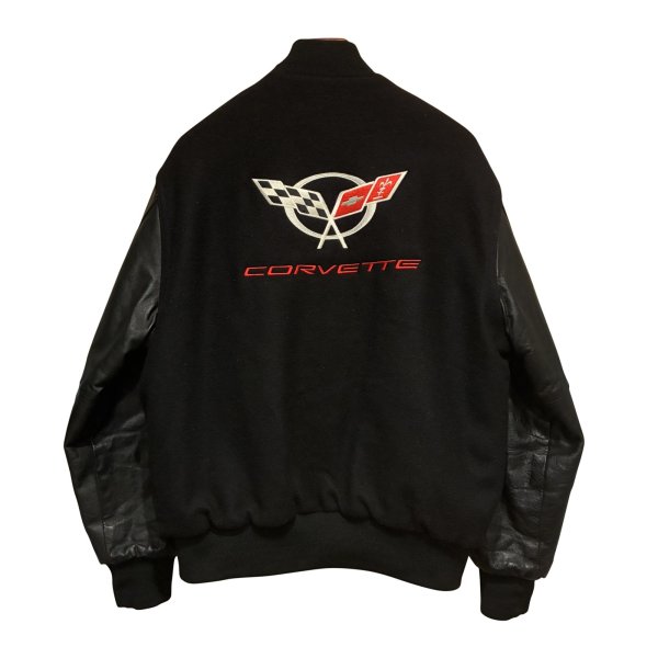 画像1: 90's【USA製】【ビンテージ】【HOLLOWAY】【ホロウェイ】コルベッツ【オールブラック】 黒【ウールｘレザー】【スタジャン】【サイズＸＬ】 