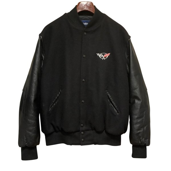 画像3: 90's【USA製】【ビンテージ】【HOLLOWAY】【ホロウェイ】コルベッツ【オールブラック】 黒【ウールｘレザー】【スタジャン】【サイズＸＬ】 