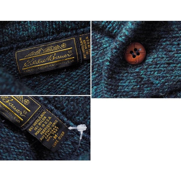 画像2: ＵＳＡ製【〜90's】【ビンテージ】Eddie Bauer【エディーバウアー】霜降り緑【ショールカラーセーター】【サイズＭ】 