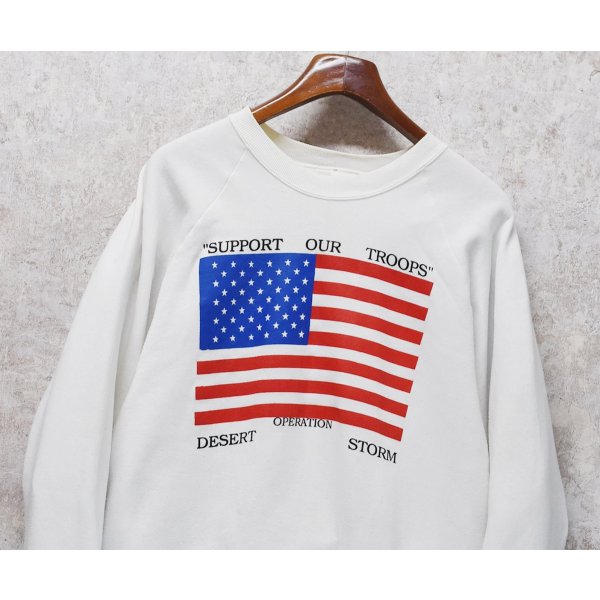 画像3: 90’s【USA製】【ビンテージ】【フルーツオブザルーム】FRUIT OF THE LOOM 湾岸戦争【Support our troops】星条旗【白】【スウェット】【サイズL】 