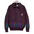 画像1: 90's~【ビンテージ】【オールドギャップ】【GAP】【ワインマーブル×アーガイル】【ヘンリーネックセーター】ウールセーター【サイズXL】<br> (1)
