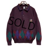 90's~【ビンテージ】【オールドギャップ】【GAP】【ワインマーブル×アーガイル】【ヘンリーネックセーター】ウールセーター【サイズXL】 