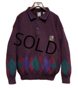 90's~【ビンテージ】【オールドギャップ】【GAP】【ワインマーブル×アーガイル】【ヘンリーネックセーター】ウールセーター【サイズXL】 