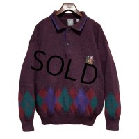 90's~【ビンテージ】【オールドギャップ】【GAP】【ワインマーブル×アーガイル】【ヘンリーネックセーター】ウールセーター【サイズXL】 
