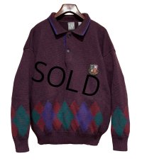 90's~【ビンテージ】【オールドギャップ】【GAP】【ワインマーブル×アーガイル】【ヘンリーネックセーター】ウールセーター【サイズXL】 