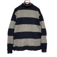 【90’s】USA製【ビンテージ】【ランズエンド】【LANDS' END】【紺×グレー】ボーダー【モックネック】【ロンT】サイズＬ 