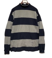 【90’s】USA製【ビンテージ】【ランズエンド】【LANDS' END】【紺×グレー】ボーダー【モックネック】【ロンT】サイズＬ 