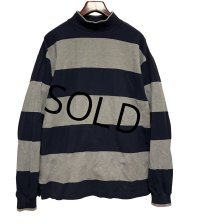 【90’s】USA製【ビンテージ】【ランズエンド】【LANDS' END】【紺×グレー】ボーダー【モックネック】【ロンT】サイズＬ 