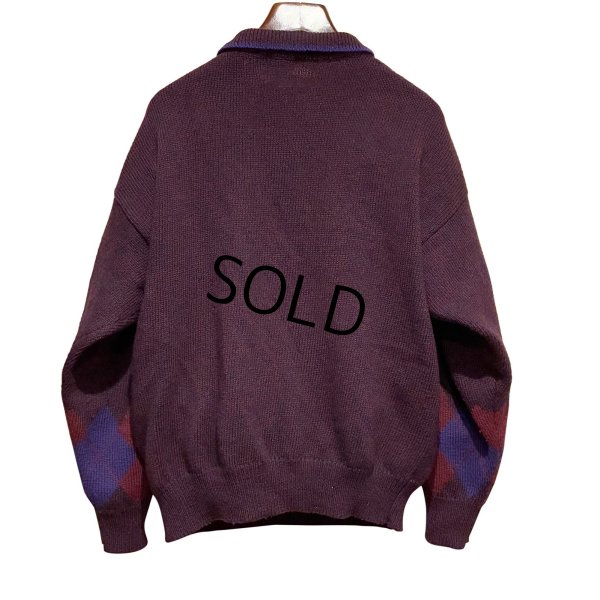 画像3: 90's~【ビンテージ】【オールドギャップ】【GAP】【ワインマーブル×アーガイル】【ヘンリーネックセーター】ウールセーター【サイズXL】 