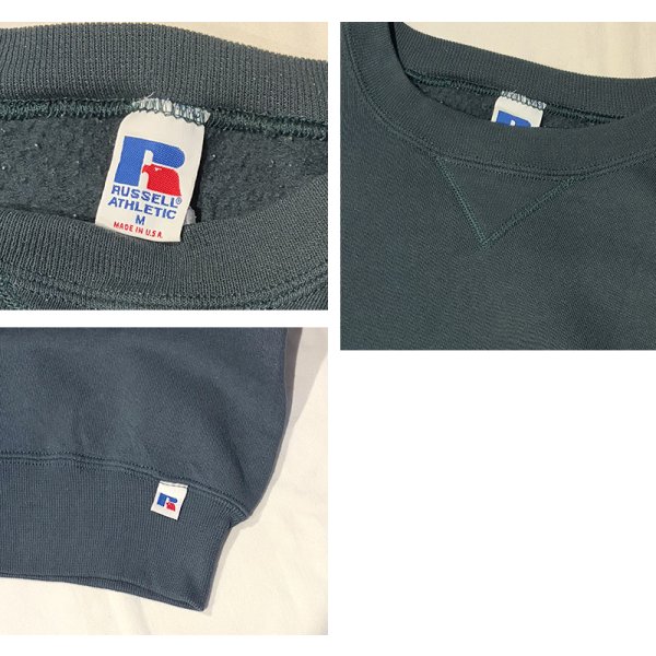 画像2: 90'ｓ【USA製】【RUSSELL】ラッセル 【ビンテージ】モスグリーン【無地】【クルーネック】前V スウェット【サイズM】 