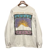 【90’s】USA製【CYRK SPORT】ビンテージ【DEERFIELD〜】太陽 鹿【グレー】【モックネックロンT】【サイズXL】 