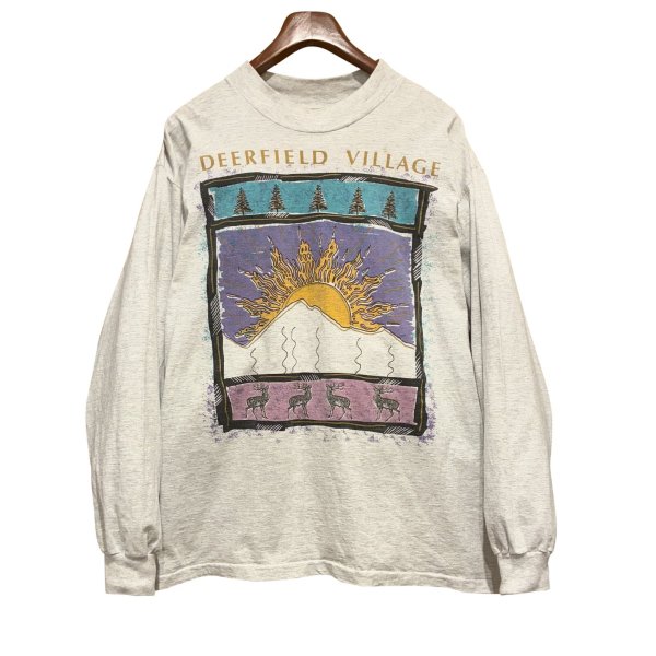画像1: 【90’s】USA製【CYRK SPORT】ビンテージ【DEERFIELD〜】太陽 鹿【グレー】【モックネックロンT】【サイズXL】 