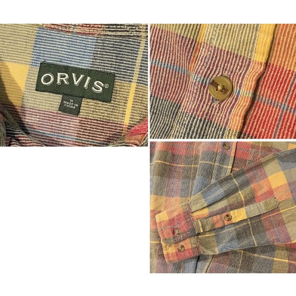 画像2: ビンテージ ORVIS【オービス】【赤ｘ青ｘ黄色】チェック【コーデュロイ】ボタンダウンシャツ【サイズＭ】 