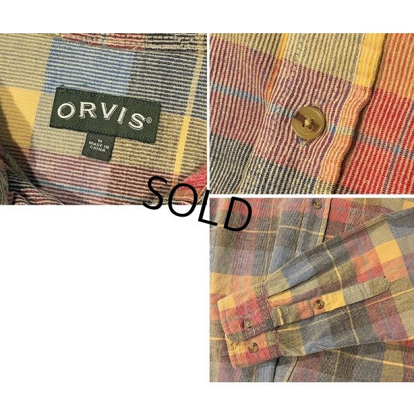 画像2: ビンテージ ORVIS【オービス】【赤ｘ青ｘ黄色】チェック【コーデュロイ】ボタンダウンシャツ【サイズＭ】 