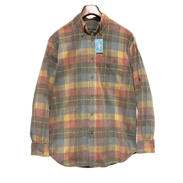 画像1: ビンテージ ORVIS【オービス】【赤ｘ青ｘ黄色】チェック【コーデュロイ】ボタンダウンシャツ【サイズＭ】 