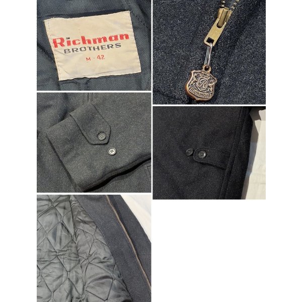 画像2: 〜70's【ビンテージ】【Richman Brothers】【リッチマンブラザーズ】チャコール【ウール】【ジップアップジャケット】【US42】 