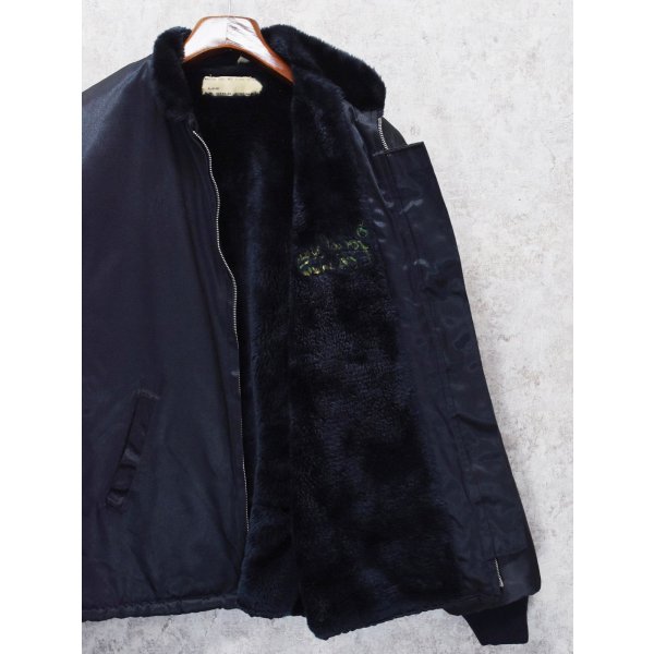 画像3: ~80’s【USA製】【ビンテージ】GOLD CROWN【ゴールドクラウン】スタンドカラー 立ち襟 裏ボア付きサテンジャケット サテンブルゾン【サイズＬ】 