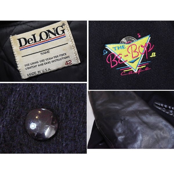 画像2: 〜80’ｓ USA製【DeLONG】デロング【ビンテージ】The Be-Bop Cafe【メルトンｘレザー】【黒】【襟付きスタジャン】【US42】 