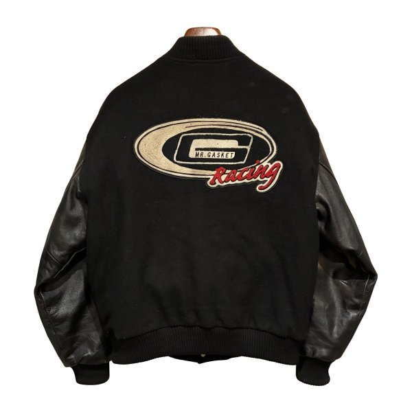 画像3: 90’ｓ USA製【MV SPORT】【ビンテージ】MR.GASKET RACING【メルトンｘレザー】【黒】茶芯【スタジャン】【サイズM】 