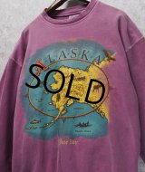 90's【USA製】【ビンテージ】アラスカ ALASKA【赤ピンク】袖サーマル【スウェット】【サイズＬ】 