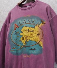 90's【USA製】【ビンテージ】アラスカ ALASKA【赤ピンク】袖サーマル【スウェット】【サイズＬ】 