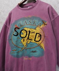 90's【USA製】【ビンテージ】アラスカ ALASKA【赤ピンク】袖サーマル【スウェット】【サイズＬ】 