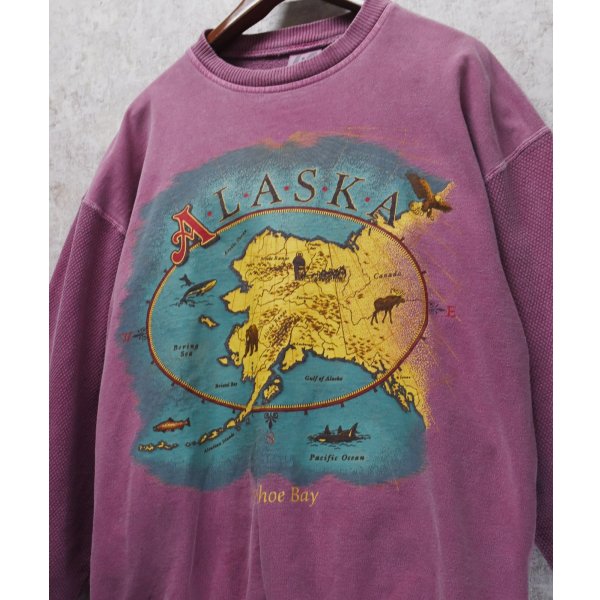 画像1: 90's【USA製】【ビンテージ】アラスカ ALASKA【赤ピンク】袖サーマル【スウェット】【サイズＬ】 