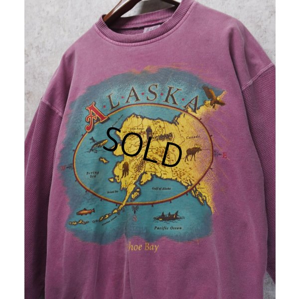 画像1: 90's【USA製】【ビンテージ】アラスカ ALASKA【赤ピンク】袖サーマル【スウェット】【サイズＬ】 