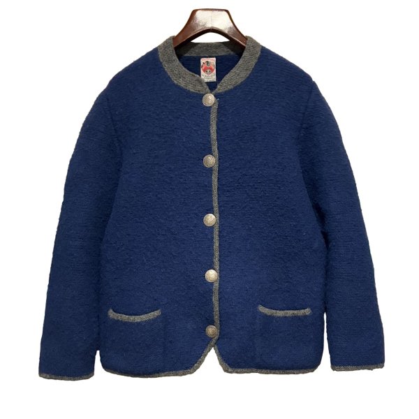 画像1: ビンテージ【オーストリア製】【SALZBURG-WIEN】青ｘグレー 【ウールカーディガン】サイズW-L程度【レディース古着】 