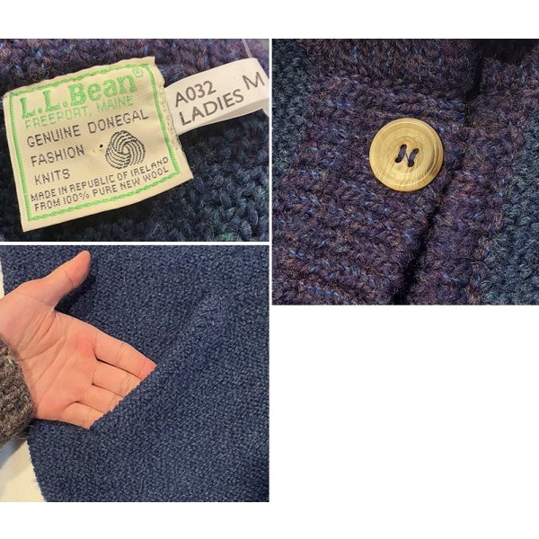 画像2: 80's~【アイルランド製】 ビンテージ【L.L.Bean】LLビーン【青×紫】【カーディガン】レディース【サイズW-M】 