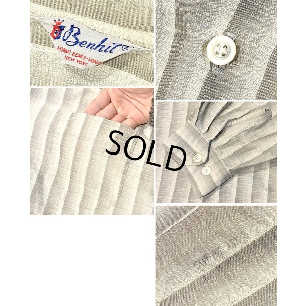 画像2: 60’s【Benhil】ベンヒル【ビンテージ】【モスグレー】オープンカラーシャツ【開襟シャツ】【サイズL程度】 