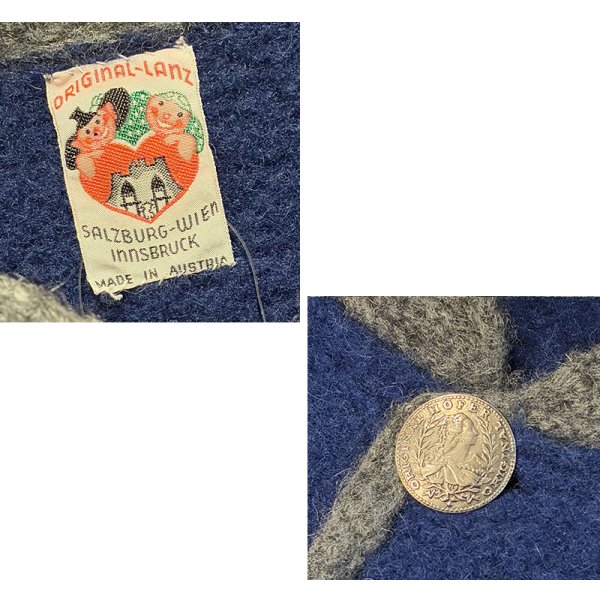 画像2: ビンテージ【オーストリア製】【SALZBURG-WIEN】青ｘグレー 【ウールカーディガン】サイズW-L程度【レディース古着】 