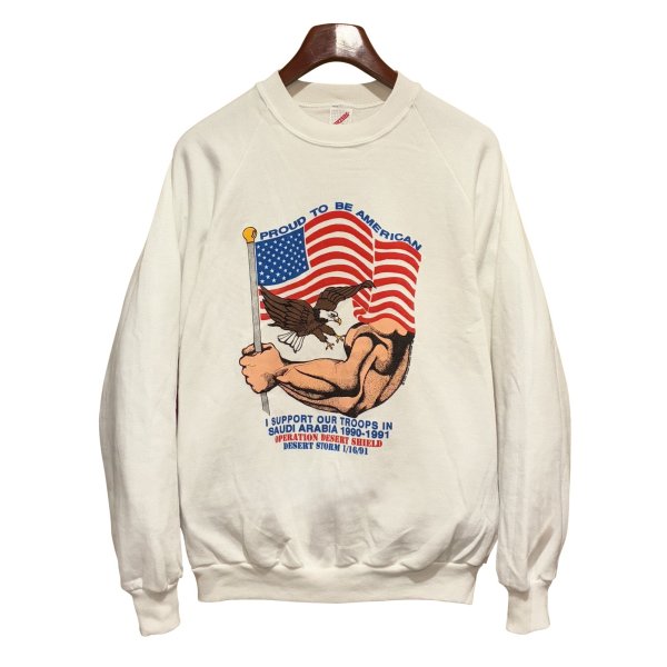 画像1: デッドストック 90's【USA製】JERZEES ジャージーズ【ビンテージ】【アメリカ国旗】バックプリント【白】スウェット【サイズL】 