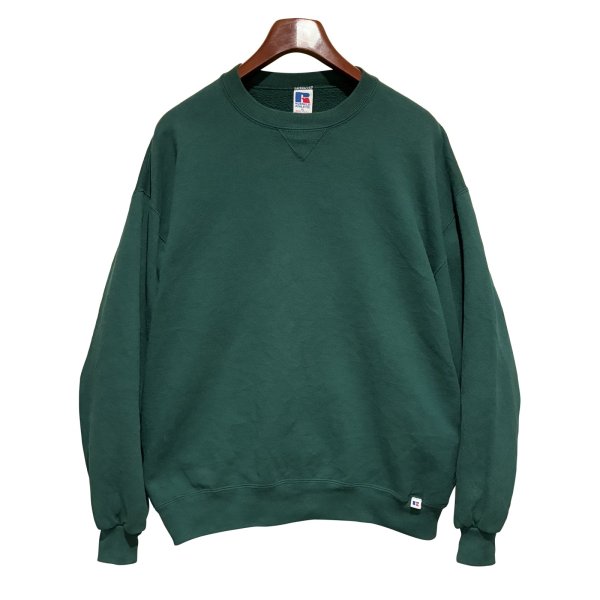 画像1: 90'ｓ【USA製】【RUSSELL】ラッセル 【ビンテージ】緑【無地】【クルーネック】前V スウェット【サイズXL】 
