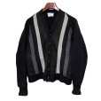 画像1: 70’s ビンテージ【WOOL】ウール【スエードｘグレーｘチャコールｘ白】ライン 黒 カーディガン【サイズＳ】<br> (1)