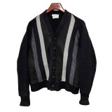 70’s ビンテージ【WOOL】ウール【スエードｘグレーｘチャコールｘ白】ライン 黒 カーディガン【サイズＳ】 