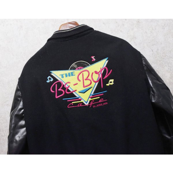 画像3: 〜80’ｓ USA製【DeLONG】デロング【ビンテージ】The Be-Bop Cafe【メルトンｘレザー】【黒】【襟付きスタジャン】【US42】 