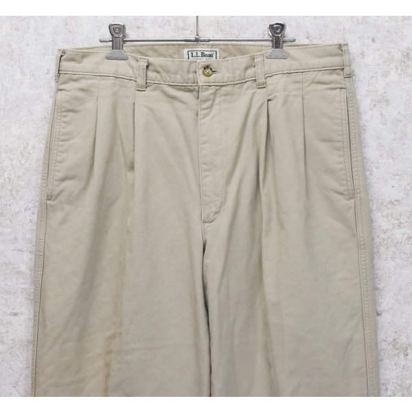 画像3: ~90's【USA製】【ビンテージ】【L.L.Bean】【エルエルビーン】【裏地赤チェック】【コットンパンツ】2タック【カーキ】【34×34】 