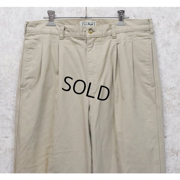 画像3: ~90's【USA製】【ビンテージ】【L.L.Bean】【エルエルビーン】【裏地赤チェック】【コットンパンツ】2タック【カーキ】【34×34】 