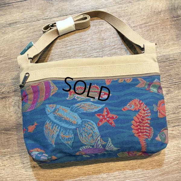 画像1: デッドストック USA製【MY MAINE BAG】マイメインバッグ【魚柄】青ｘベージュ 【ショルダーバッグ】  