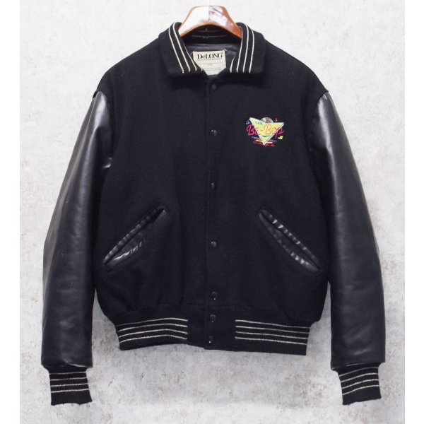 画像4: 〜80’ｓ USA製【DeLONG】デロング【ビンテージ】The Be-Bop Cafe【メルトンｘレザー】【黒】【襟付きスタジャン】【US42】 