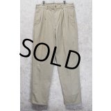 ~90's【USA製】【ビンテージ】【L.L.Bean】【エルエルビーン】【裏地赤チェック】【コットンパンツ】2タック【カーキ】【34×34】 