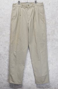 ~90's【USA製】【ビンテージ】【L.L.Bean】【エルエルビーン】【裏地赤チェック】【コットンパンツ】2タック【カーキ】【34×34】 