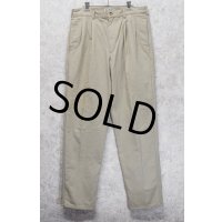 ~90's【USA製】【ビンテージ】【L.L.Bean】【エルエルビーン】【裏地赤チェック】【コットンパンツ】2タック【カーキ】【34×34】 