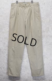 ~90's【USA製】【ビンテージ】【L.L.Bean】【エルエルビーン】【裏地赤チェック】【コットンパンツ】2タック【カーキ】【34×34】 