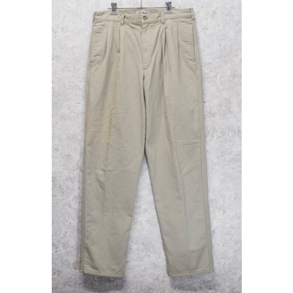 画像1: ~90's【USA製】【ビンテージ】【L.L.Bean】【エルエルビーン】【裏地赤チェック】【コットンパンツ】2タック【カーキ】【34×34】 