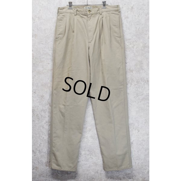 画像1: ~90's【USA製】【ビンテージ】【L.L.Bean】【エルエルビーン】【裏地赤チェック】【コットンパンツ】2タック【カーキ】【34×34】 