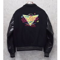 〜80’ｓ USA製【DeLONG】デロング【ビンテージ】The Be-Bop Cafe【メルトンｘレザー】【黒】【襟付きスタジャン】【US42】 