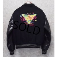 〜80’ｓ USA製【DeLONG】デロング【ビンテージ】The Be-Bop Cafe【メルトンｘレザー】【黒】【襟付きスタジャン】【US42】 