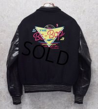 〜80’ｓ USA製【DeLONG】デロング【ビンテージ】The Be-Bop Cafe【メルトンｘレザー】【黒】【襟付きスタジャン】【US42】 